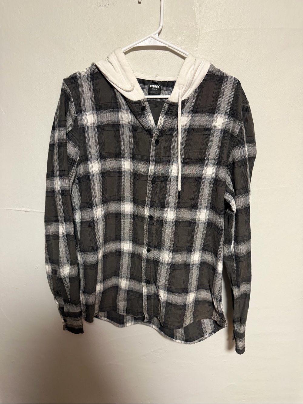 Oakley Black, White & Gray Plaid Hooded Button-Down Shirt